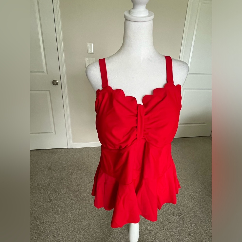 NWT Yonique Red 2 Piece Tankini Bathing Suit Size 18W - Picture 1 of 8